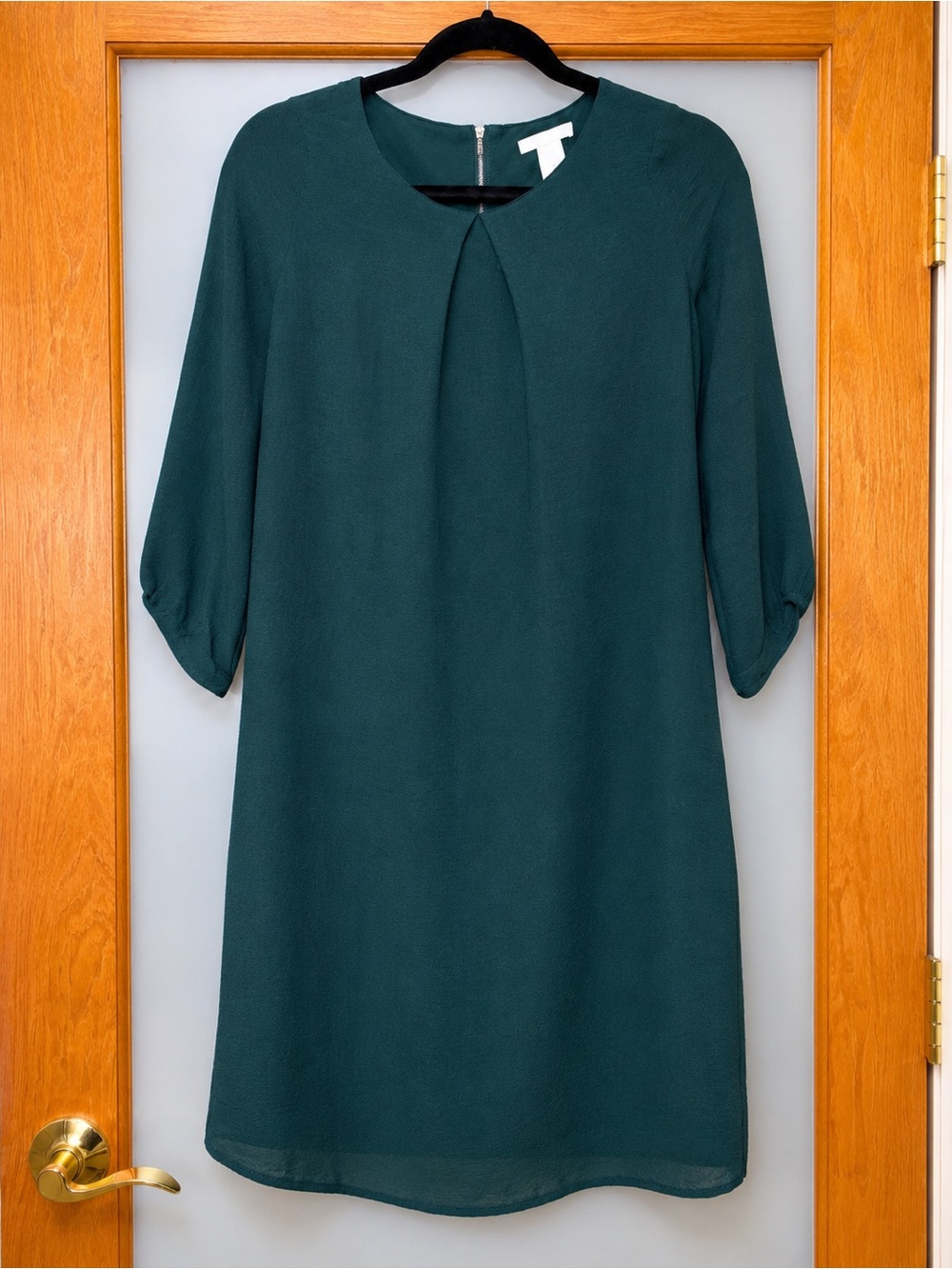H&M Emerald Green Shift Dress Size 6 (EU 36) | 3/4 Sleeve Minimalist